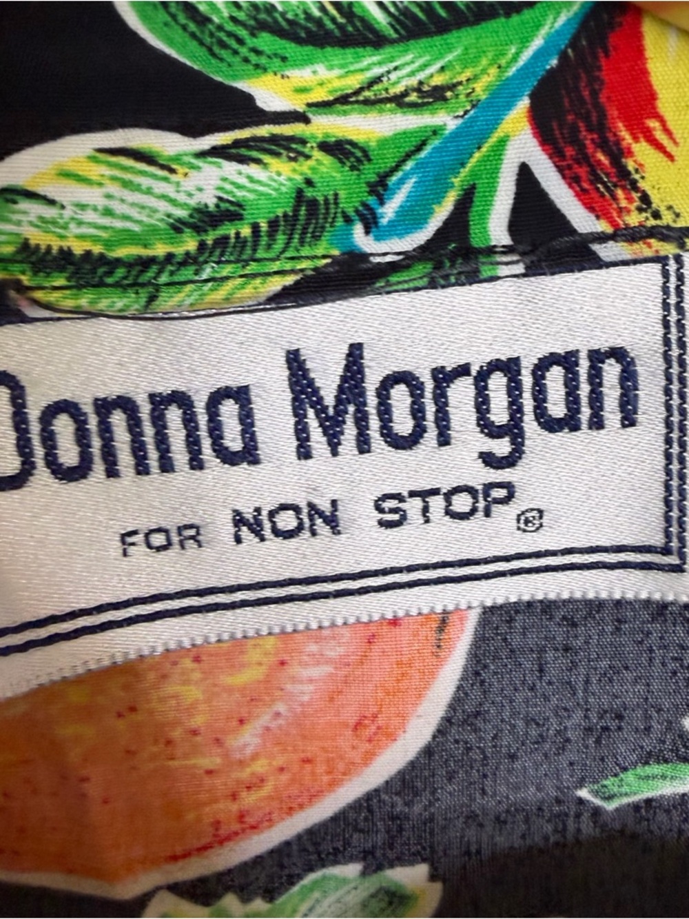Vintage 80s 90s Donna Morgan Black Midi shirt Dress colorful Fruit Print L XL - Picture 5 of 7